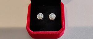 Elegant New Round Cut Halo Design Sim Diamond Stud Earrings~925 Sterling Silver